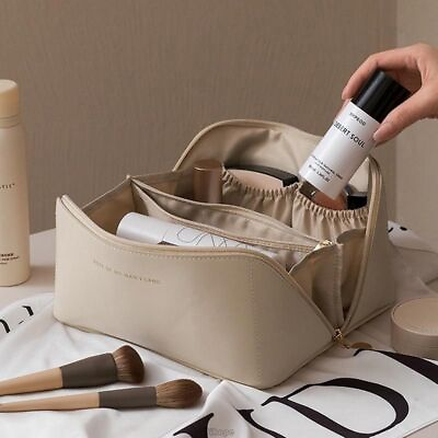 Makeup Bag Leather Cosmetic Women Multifunction Toiletries Organizer Portable $21.67
