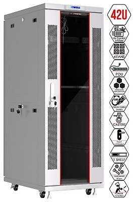 #ad 42U 35quot; Server Rack Cabinet IT Enclosure 4 Fans Self w Casters LCD 24quot;x35quot;x84quot;