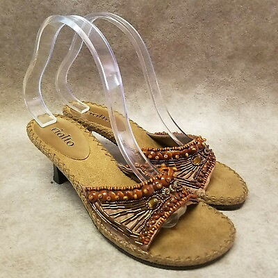 #ad Rialto Womens Size 7.5 Brown Slide Beaded 3quot; Heels