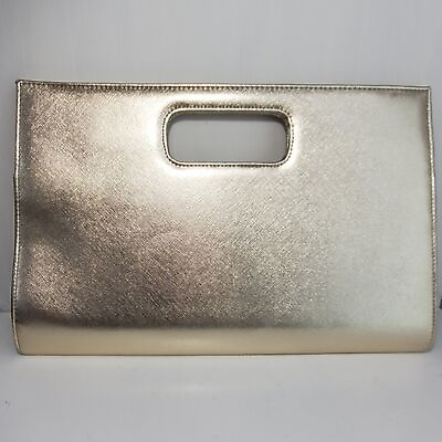 #ad Gold Metallic Top Handle Clutch Women#x27;s Purse Paisley Interior Handbag