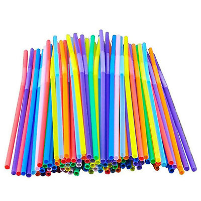 #ad 100pcs Drinking Straws Assorted Colorful Food Safe Straw Long Flexible Party Bar