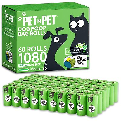 #ad Pet N Pet 1080 Counts Green Poop Bags for Dogs 38% Plant Based amp; 62% PE Extr...