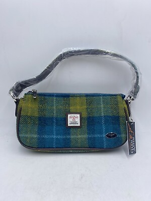 #ad Glen Appin Harris Tweed Blue Tartan Wool Check Duchray Baguette Handbag NWT