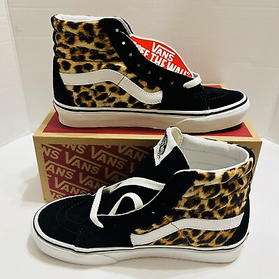 #ad Vans Sk8 Hi Leopard Shoes Sneakers Women#x27;s Sz 6 Black Suede Canvas Skater School