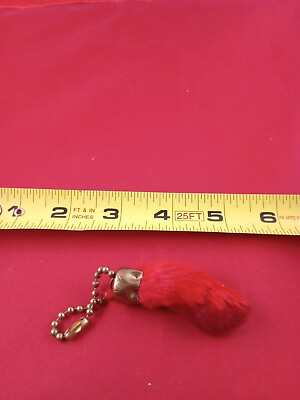 #ad Vintage Red Rabbits Foot Hippy Keychain Key Ring Chain Fob Hangtag *170 C