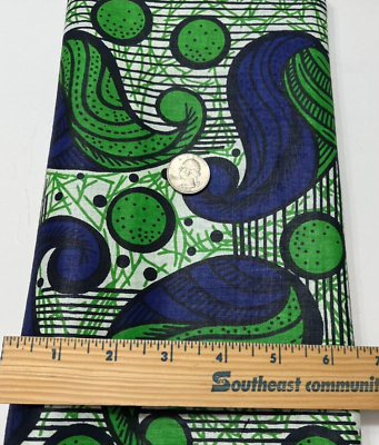 #ad Quilt Craft Fabric Cotton Material Blue Green White Paisley Print Afrique Caribe