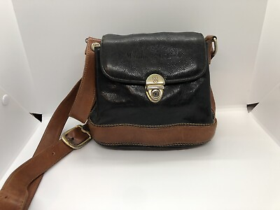 Vintage Marino Orlandi Black Brown Shoulder Bag Convertible Bucket Leather Flap $34.99