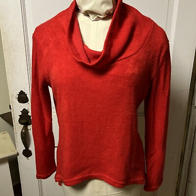 #ad Bright Red Long Sleeve Tunic Sweater with Asymmetrical Hem Size Small