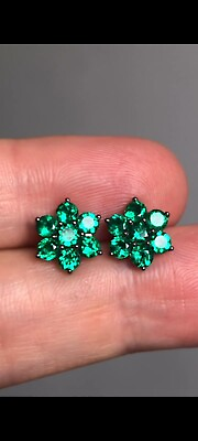 #ad Natural Emerald Green Flower Stud Earrings Green Snowflake Earrings with 925