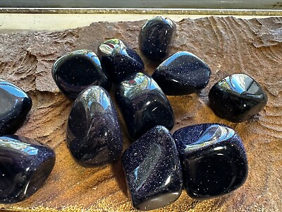 #ad 3X Blue Goldstone Tumbled Stone Manmade 20 25mm Reiki Healing Crystal Protection