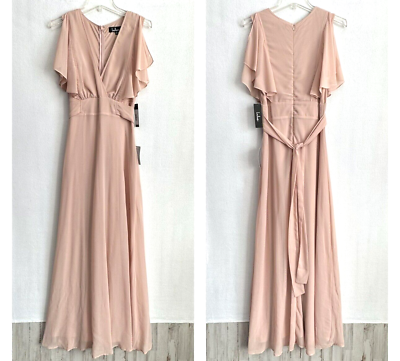 #ad Lulus Dearly Loved Flutter Sleeve Maxi Dress M Blush Pink Bridesmaid Gown NEW