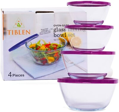 #ad 4 Pack Glass Mixing Round Bowl Set Nesting Glass Bowls Food Storage