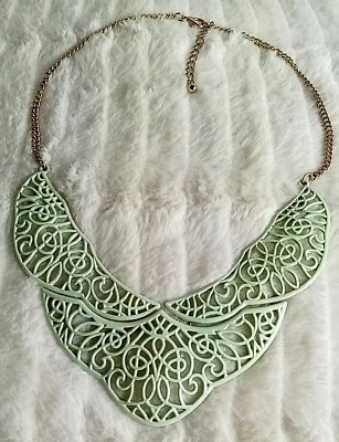 #ad Mint Green Filigree Cutout Bib Necklace