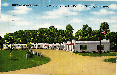 #ad Fulton Motor Court Fulton Kentucky Tennessee Linen Postcard 1940s