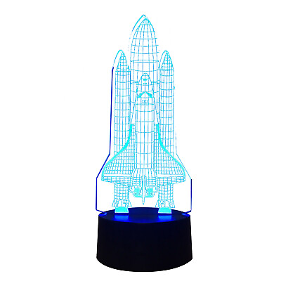 #ad 5V 3D Space Rocket Night Light 7 Color Changing With Remote Control Desk Lamp