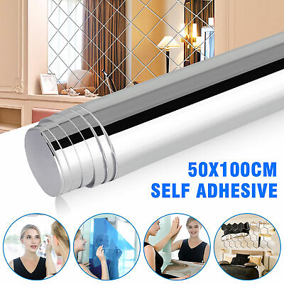 #ad Mirror Reflective Kitchen Wall Stickers Self Adhesive Tile Film Paper Home Decor