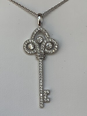 #ad CRISLU Key To My Heart Pendant Necklace Platinum Over Sterling New w Tag amp; Box