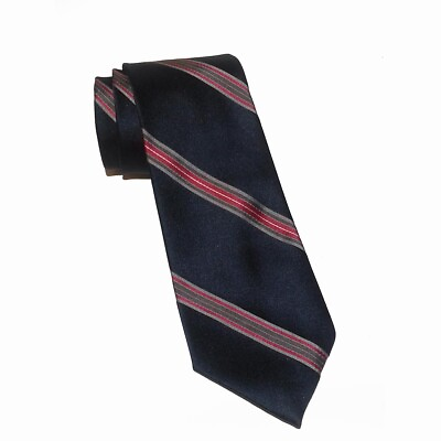 #ad Van Heusen Men Dress Silk Tie Navy Blue with Stripes 57quot; long 3.25quot; Wide