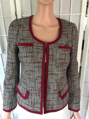 #ad Women#x27;s Banana Republic 4 Gray Red Trimmed Cotton Blend Tweed Crop Jacket