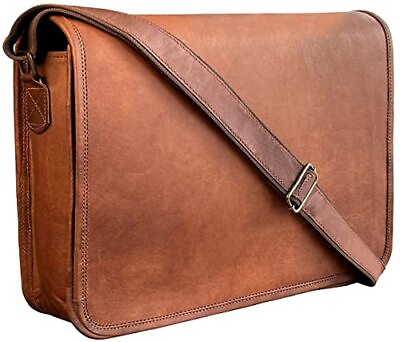 #ad 14 inch Vintage Crossbody Full Grain Leather 13.3 inch Laptop Messenger Bag G...