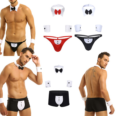 #ad US Men#x27;s Sexy Waiter Lingerie Set Tuxedo G String Briefs Underwear Suit Cosplay