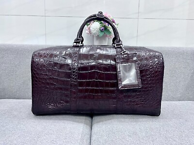 #ad Real Crocodile Alligator Leather Brown Duffle Bag Travel Luggage Bag Sport Bag