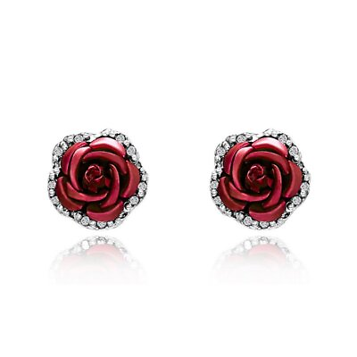 #ad Fashion Red Rose Flower Crystal Ear Earrings Stud Women Wedding Jewelry Gift New