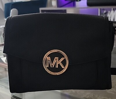 #ad Michael Kors Jet Set Travel Crossbody Bag Size Small Black Gold Hardware