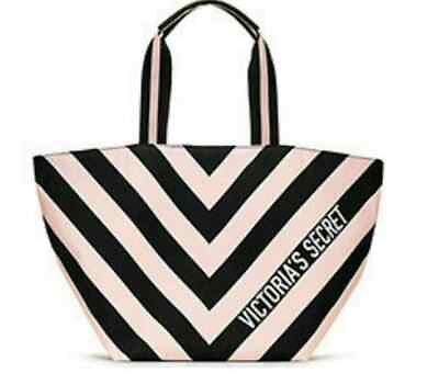 #ad Victoria#x27;s Secret PINK amp; Black Striped Large Tote Weekender NWT FREE SHIPPING