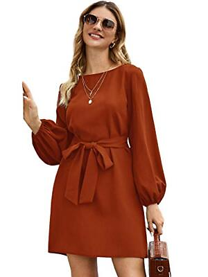 #ad Milumia Womens Party Cocktail Long Sleeve Boat Neck Self Tie Waisted Knot Tunic