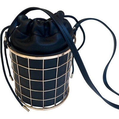 #ad ZARA Metal Basket Vegan Leather Bucket Bag in Black