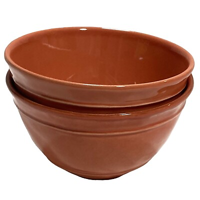 #ad 2 Cambria Persimmon Pottery Barn 6 inch Soup Cereal Bowl Orange Portugal EUC