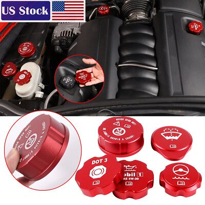 #ad 5PCS Red Alloy Engine Cabin Fluid Switch Trim Cover For Corvette C6 2005 2013 US