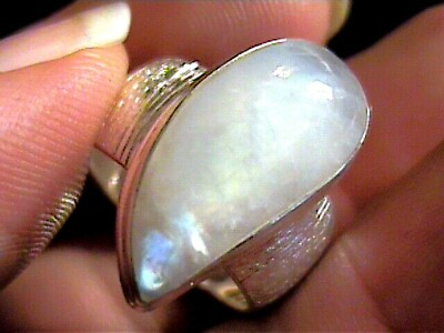 #ad DESIGNER MOON STONE RETRO STERLING NATURAL COLOR PEAR RING 7 SILVER 925 nice