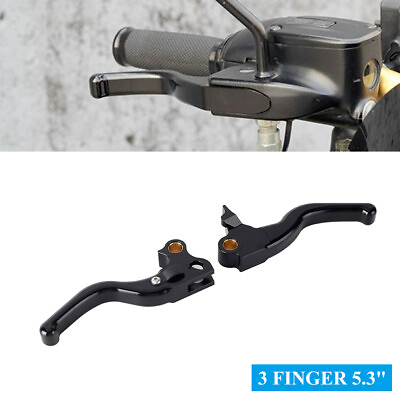 #ad 2Pc 3 FINGER 5.3quot; Aluminum Black Brake Clutch Lever Replacement For HARLEY Dyna