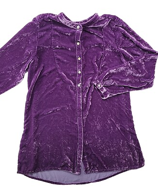 #ad J. Jill Women M Grape Crushed Velvet Button Up Shirt Rayon Silk Mandarin Collar