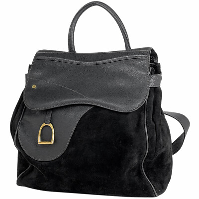 #ad 32 Gucci Suede Rucksack Backpack Old Leather Black 00358 Ladies Used Msp39