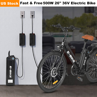 #ad 500W 26quot; 36V Electric Bike E Bike Motor City Bicycle Black Commuter For Adults