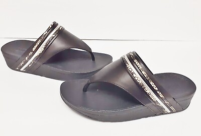 #ad NEW FITFLOP Snake Bangle Trim Toe Post Thong Sandals BLACK Mix Women#x27;s Size 8