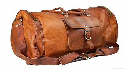 #ad New Handmade Durable Goat Leather Brown Gym Duffel Travel Luggage Genuine Bag