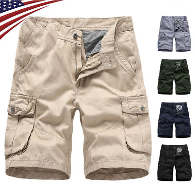 #ad Mens Cargo Combat Shorts Casual Work Wear 100% Cotton Cargo Half Pants Outdoor C