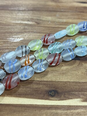 #ad Vintage Lampwork Beads 12in Strand Multicolor Stripe Beads