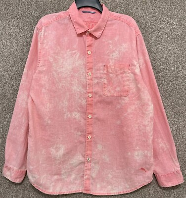 #ad Tommy Bahama Relax Mens 100% Linen Pink Long Sleeve Button Shirt Size Large
