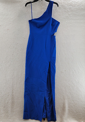 #ad Aidan by Aidan Mattox One Shoulder Crepe Cutout Gown Women#x27;s 6 True Blue Slit