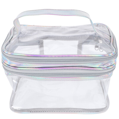 #ad Double Layer Makeup Bag Clear Large Capacity Travel Cosmetics Case with Handle