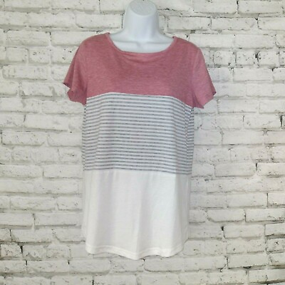 #ad Yun Jey Top Womens Small S Red White Gray Color Block Short Sleeve T Shirt