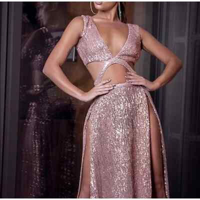 #ad Stunning Abyss by Abby Mia Gown in Sparkly Blush Rose Sequin sz S