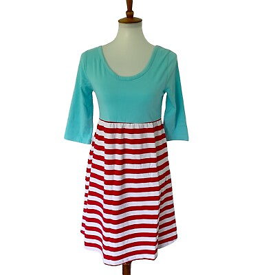 #ad Lolly Wolly Doodle Women’s Striped Red Blue Dress Size S Small Skater Fit Flare