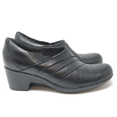 #ad Clarks Genette Port Womens Black Leather Pumps Size 7 Mid Heel Slip On Shoes