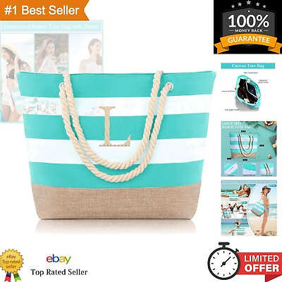 #ad Initial Canvas Waterproof Beach Tote Bag Zipper Personalized Gifts for Women ...